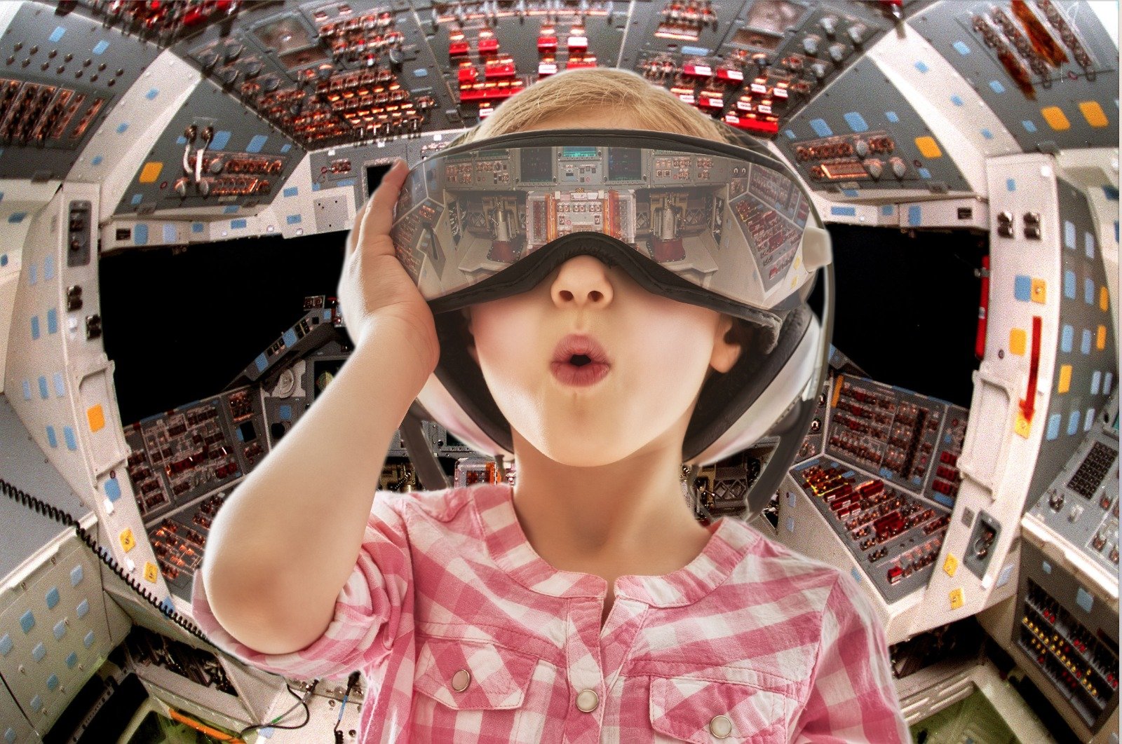Meisje met VR bril ruimteschip